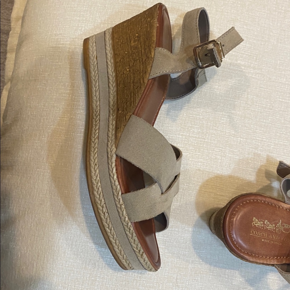 Gold buckled wedge coach and four suede sandals .. like new very comfortable - Picture 2 of 3